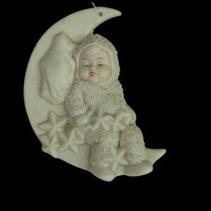 Dept 56 Snowbabies Christmas Ornament Rock A Bye Sleeping Baby On Crescent Moon